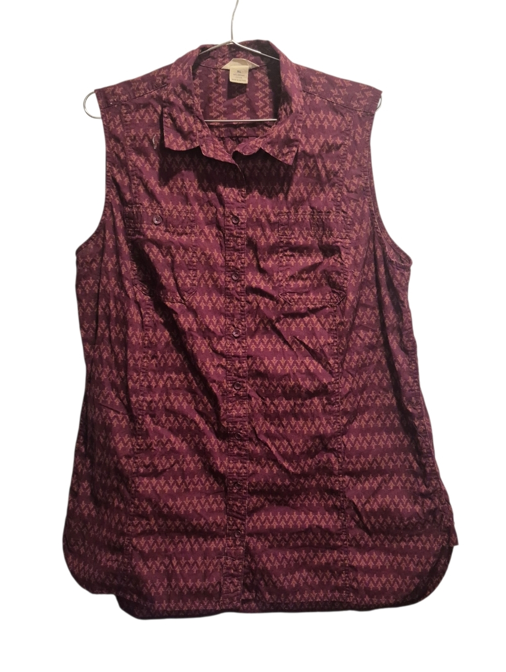 Duluth Trading Size XL 100% Organic Cotton Sleeveless Tunic Shirt Burgundy Top